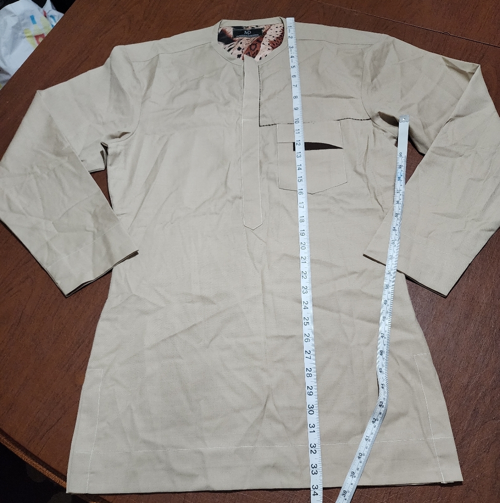 Marvelous Dominion Mens Beige Traditional Top Kurta With Animal Print Neckline